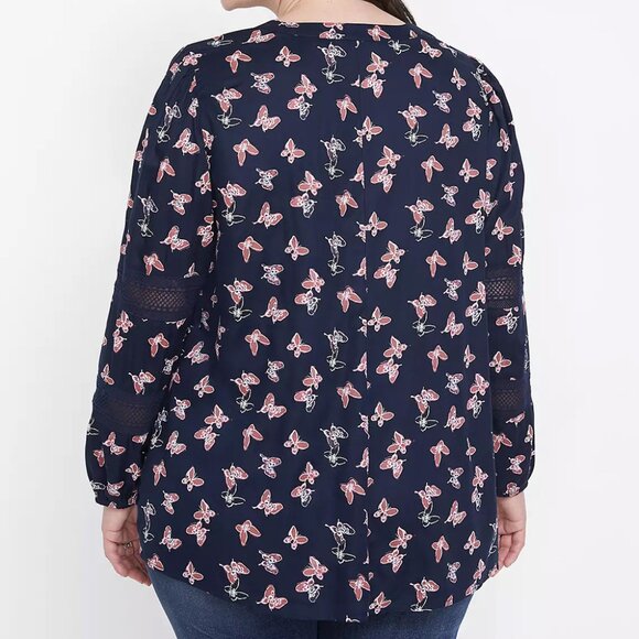 Plus Size 14/16 Lane Bryant Butterfly V-Neck Long Sleeve Button Front Lace Top - Picture 3 of 10